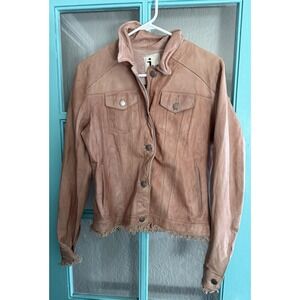 JKT NYC Jacket Women's M Alexa Pink Tan Shell Patina Fringe Button Front Leather